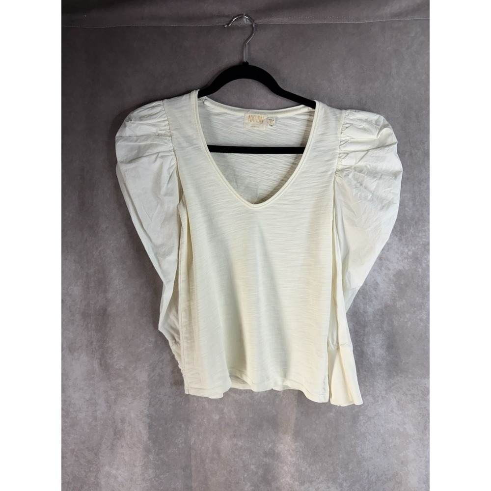Nation LTD Puff Sleeve V-Neck Blouse In Cream Women's Size XS